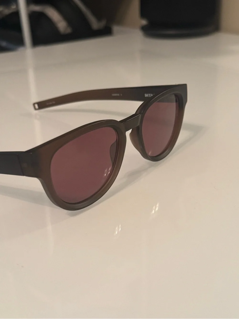 Polarized DITA Brown Matte Round Sunglasses with Rose-Brown Lenses